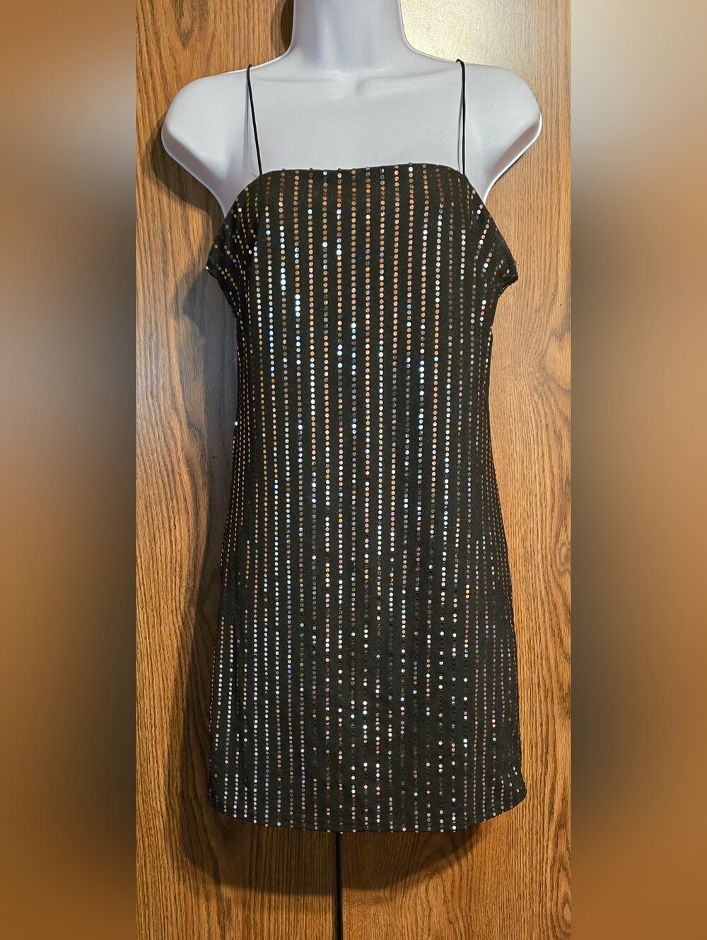 Forever 21 Black Sequin Stripe Mini Slip Dress